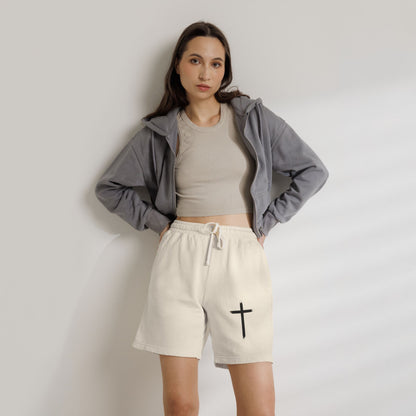 Cross Graphic Sweat Shorts — Lightweight Garment-Dyed Fleece