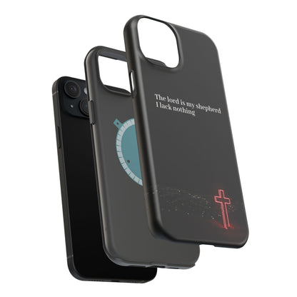 Christian Phone Case — “The Lord Is My Shepherd I Lack Nothing” Neon Cross Magnetic Impact Case