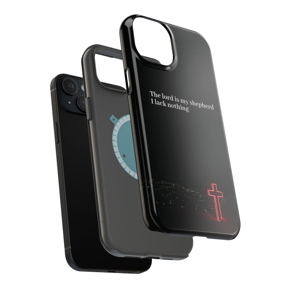 Christian Phone Case — “The Lord Is My Shepherd I Lack Nothing” Neon Cross Magnetic Impact Case