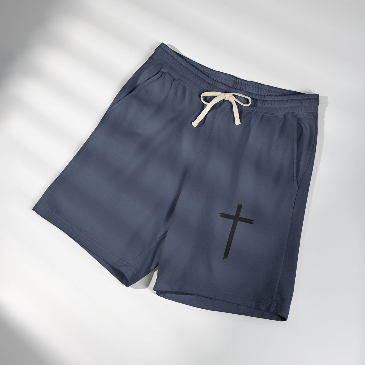 Cross Graphic Sweat Shorts — Lightweight Garment-Dyed Fleece