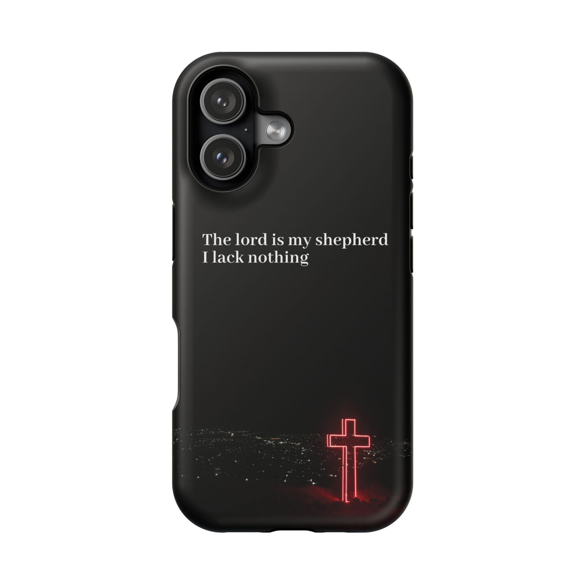 Christian Phone Case — “The Lord Is My Shepherd I Lack Nothing” Neon Cross Magnetic Impact Case