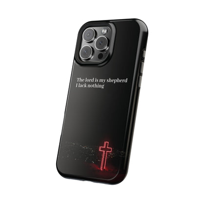 Christian Phone Case — “The Lord Is My Shepherd I Lack Nothing” Neon Cross Magnetic Impact Case