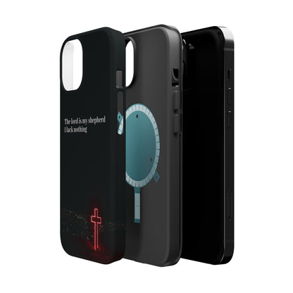 Christian Phone Case — “The Lord Is My Shepherd I Lack Nothing” Neon Cross Magnetic Impact Case