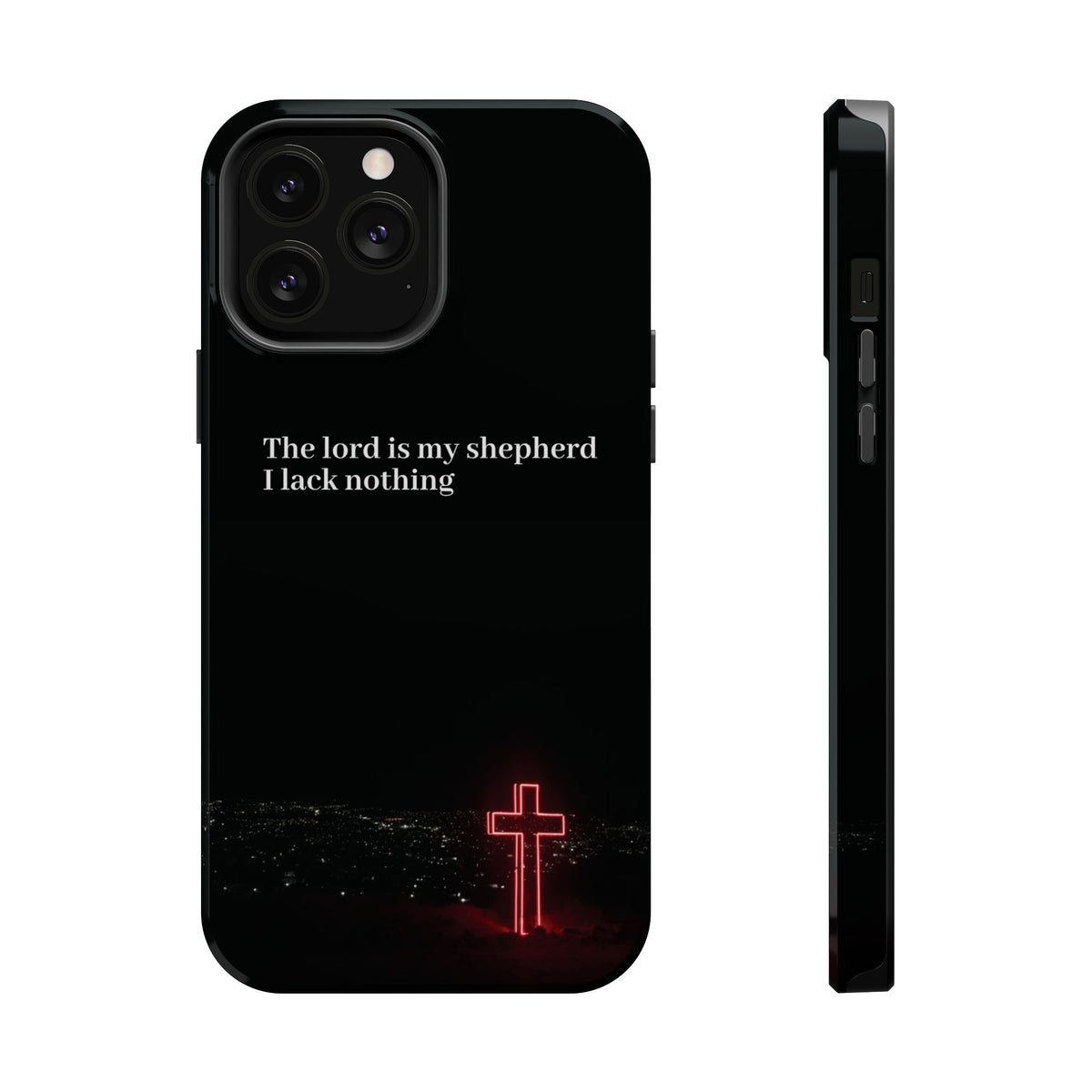 Christian Phone Case — “The Lord Is My Shepherd I Lack Nothing” Neon Cross Magnetic Impact Case
