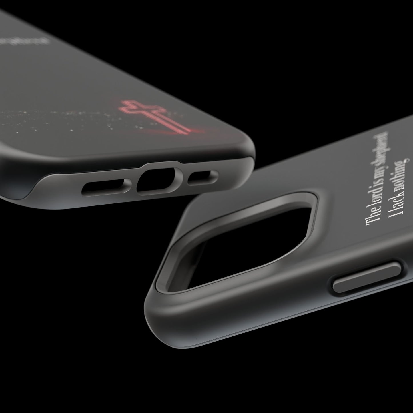 Christian Phone Case — “The Lord Is My Shepherd I Lack Nothing” Neon Cross Magnetic Impact Case