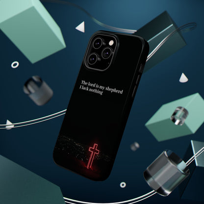 Christian Phone Case — “The Lord Is My Shepherd I Lack Nothing” Neon Cross Magnetic Impact Case