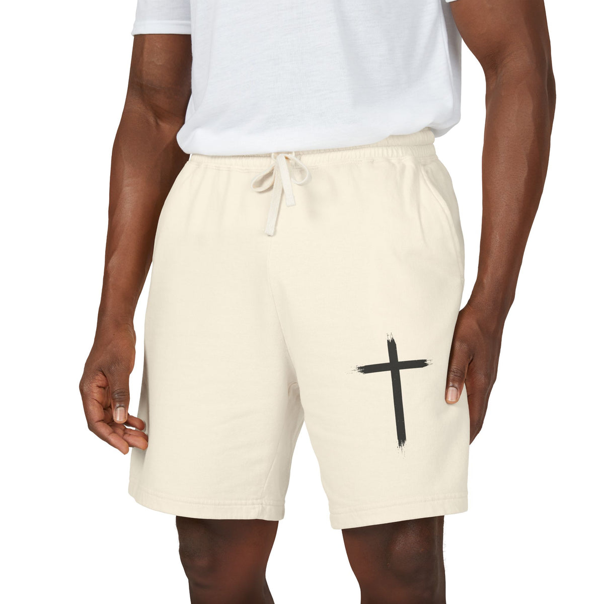 Cross Graphic Sweat Shorts — Lightweight Garment-Dyed Fleece
