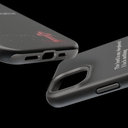 Christian Phone Case — “The Lord Is My Shepherd I Lack Nothing” Neon Cross Magnetic Impact Case