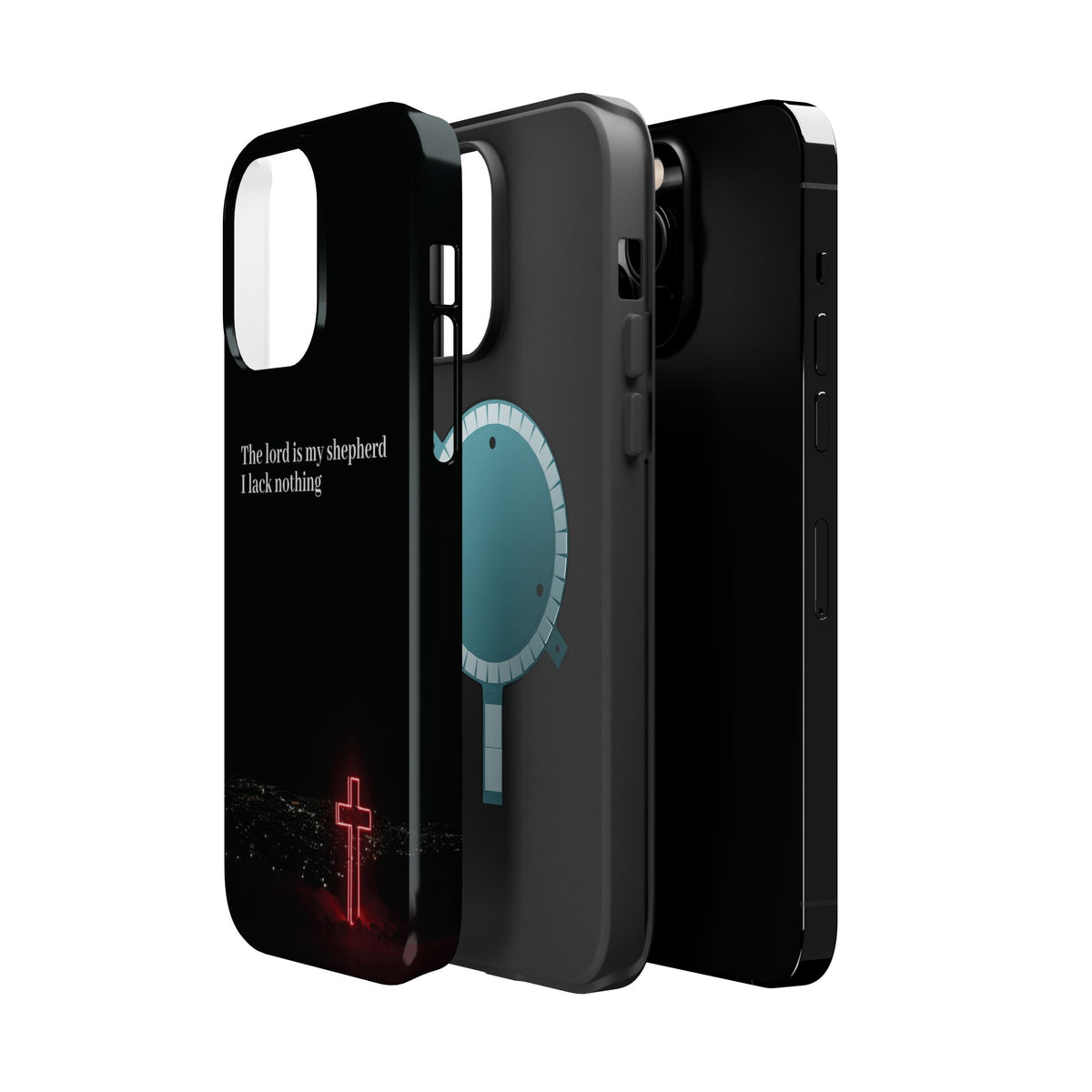 Christian Phone Case — “The Lord Is My Shepherd I Lack Nothing” Neon Cross Magnetic Impact Case