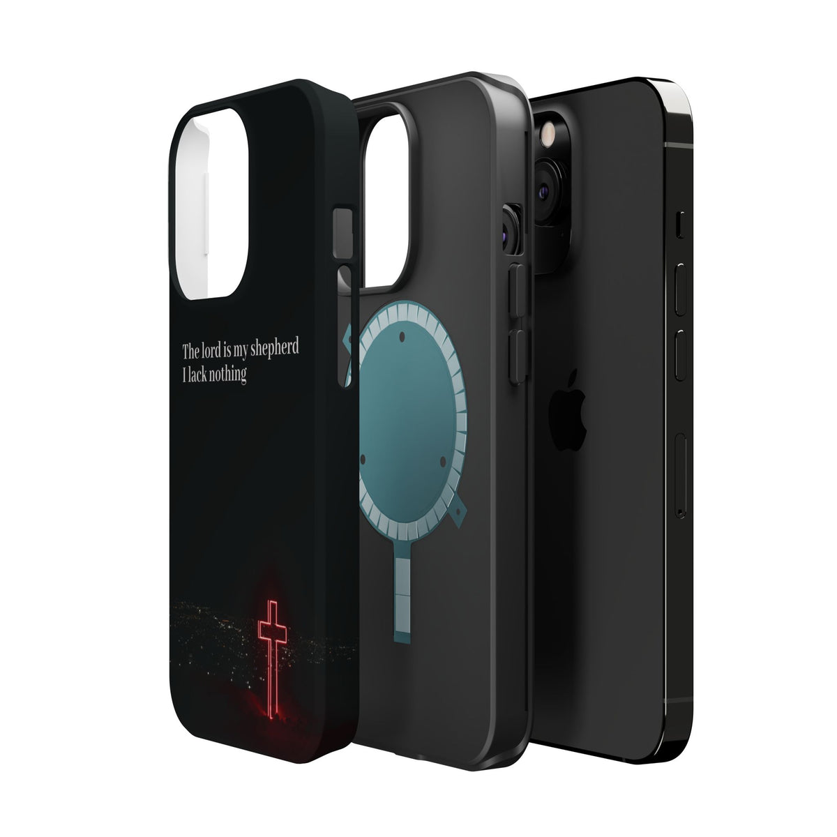 Christian Phone Case — “The Lord Is My Shepherd I Lack Nothing” Neon Cross Magnetic Impact Case