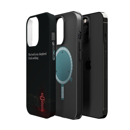 Christian Phone Case — “The Lord Is My Shepherd I Lack Nothing” Neon Cross Magnetic Impact Case