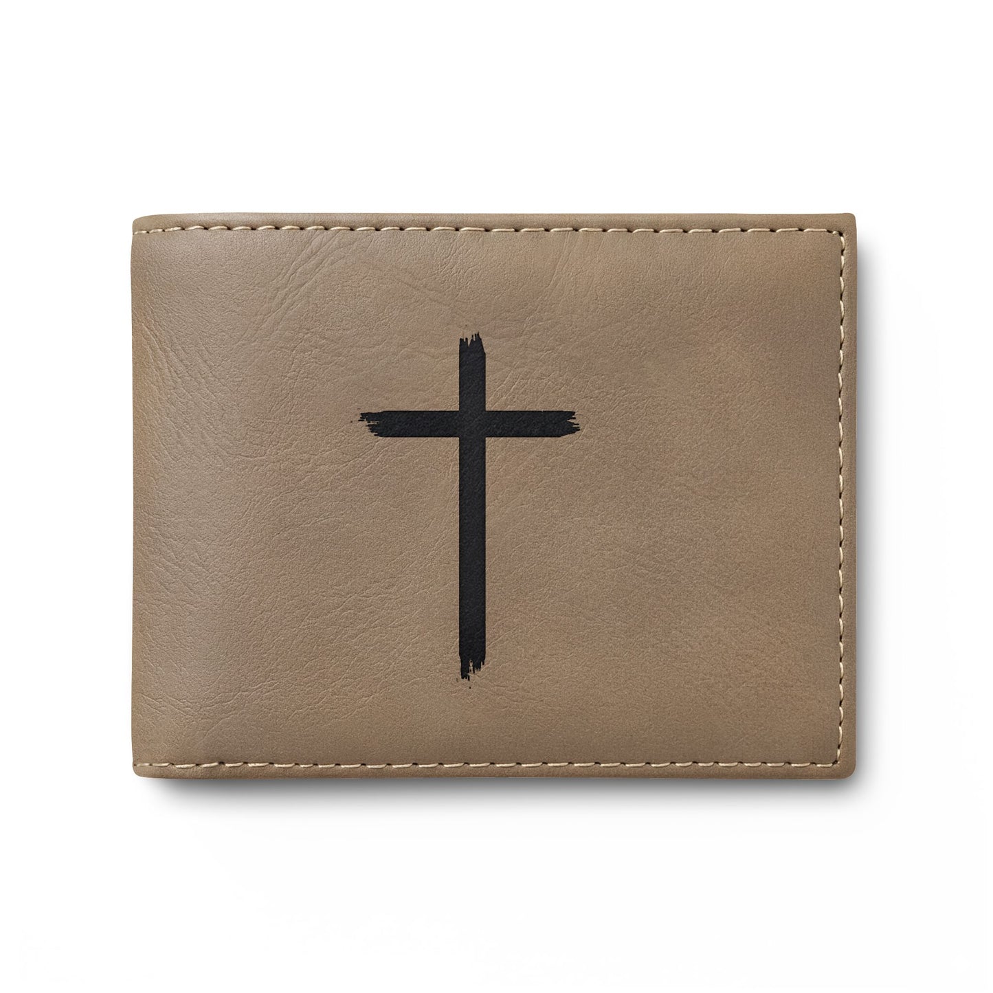 Leather Bi-Fold Wallet with Cross & Philippians 4:13 Engraving