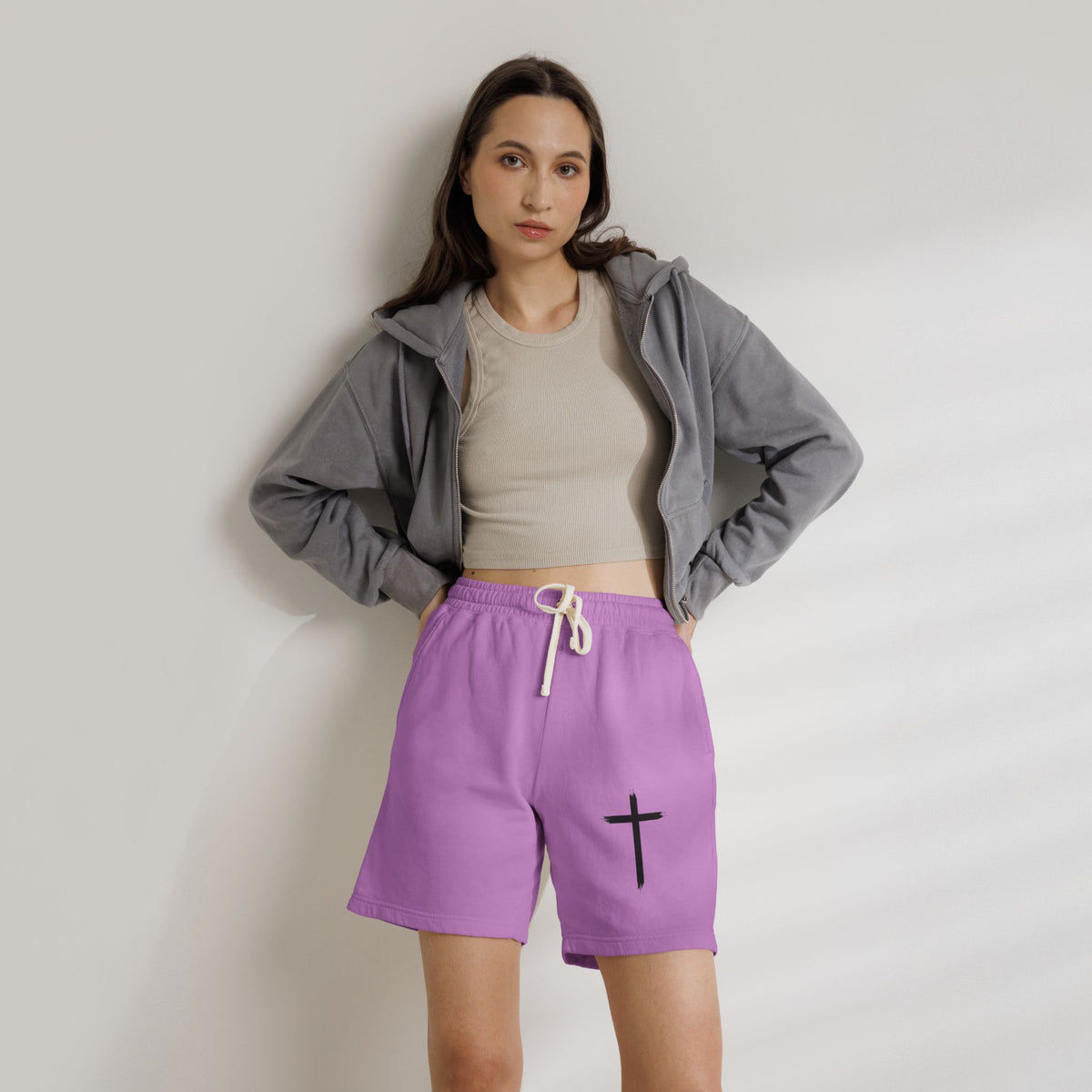 Cross Graphic Sweat Shorts — Lightweight Garment-Dyed Fleece