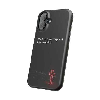 Christian Phone Case — “The Lord Is My Shepherd I Lack Nothing” Neon Cross Magnetic Impact Case