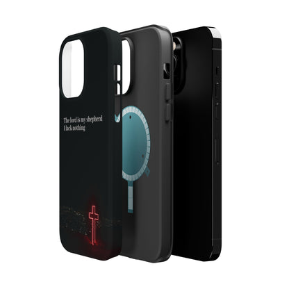 Christian Phone Case — “The Lord Is My Shepherd I Lack Nothing” Neon Cross Magnetic Impact Case