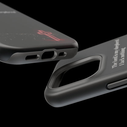 Christian Phone Case — “The Lord Is My Shepherd I Lack Nothing” Neon Cross Magnetic Impact Case