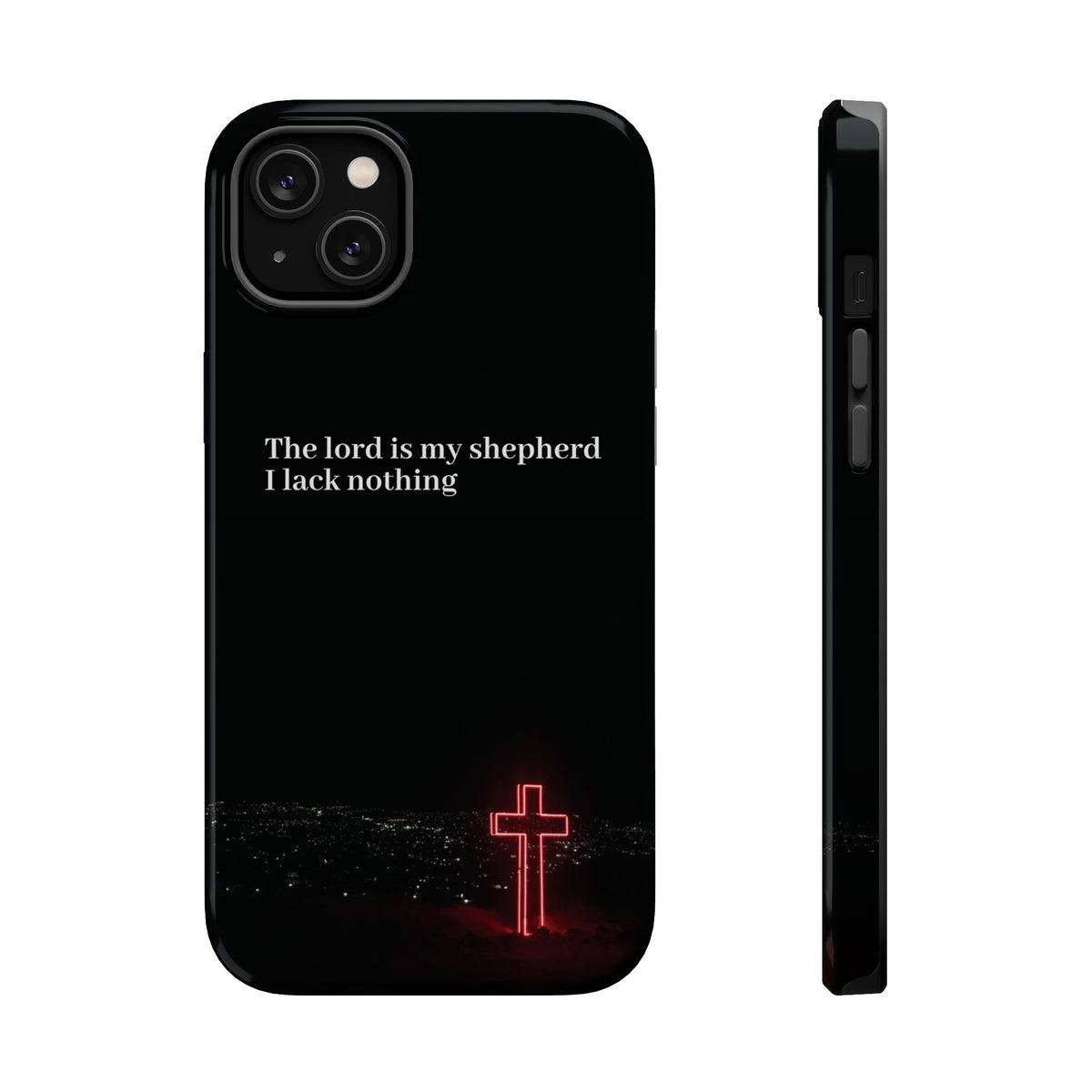 Christian Phone Case — “The Lord Is My Shepherd I Lack Nothing” Neon Cross Magnetic Impact Case