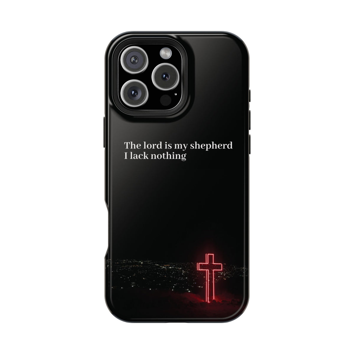 Christian Phone Case — “The Lord Is My Shepherd I Lack Nothing” Neon Cross Magnetic Impact Case