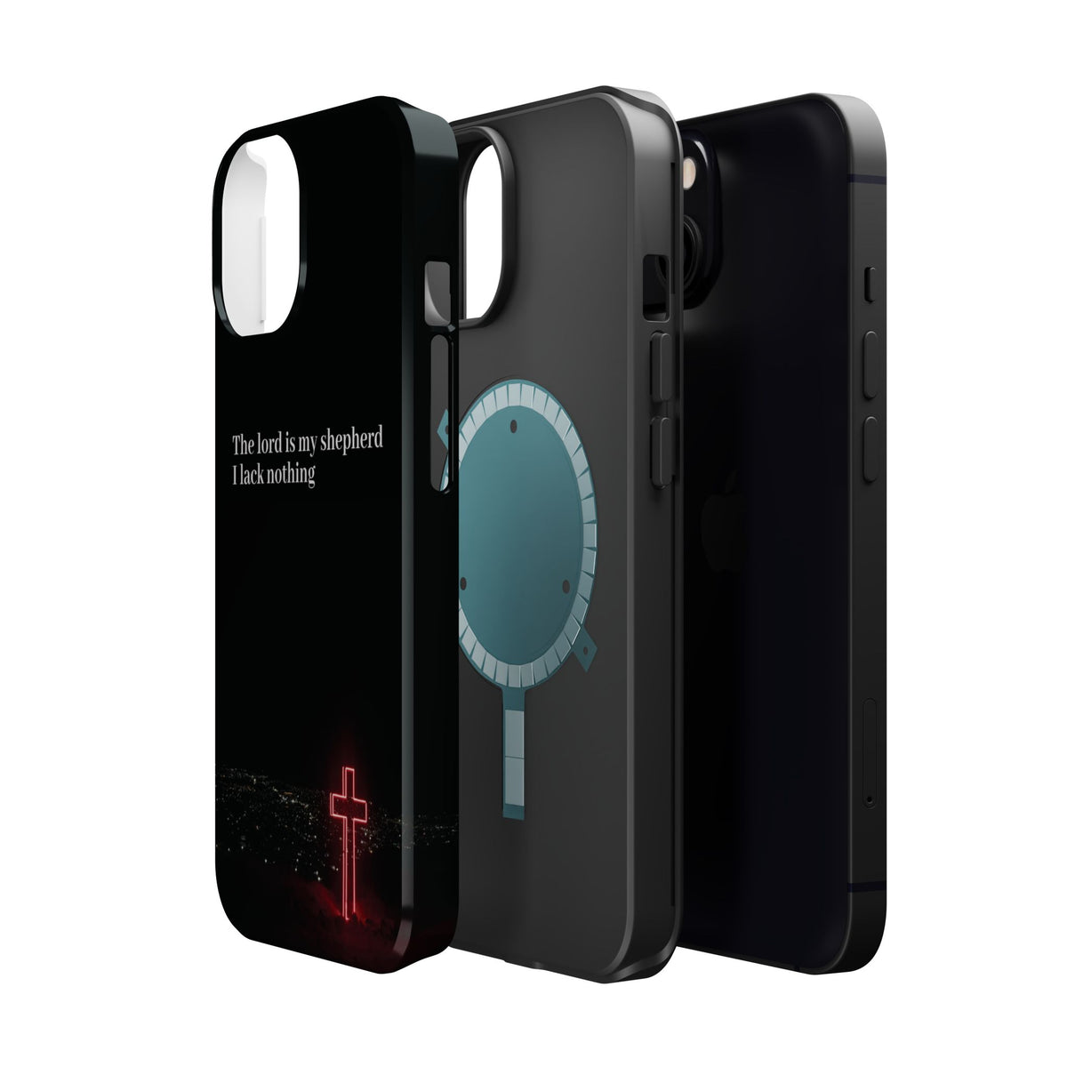 Christian Phone Case — “The Lord Is My Shepherd I Lack Nothing” Neon Cross Magnetic Impact Case