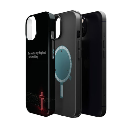 Christian Phone Case — “The Lord Is My Shepherd I Lack Nothing” Neon Cross Magnetic Impact Case