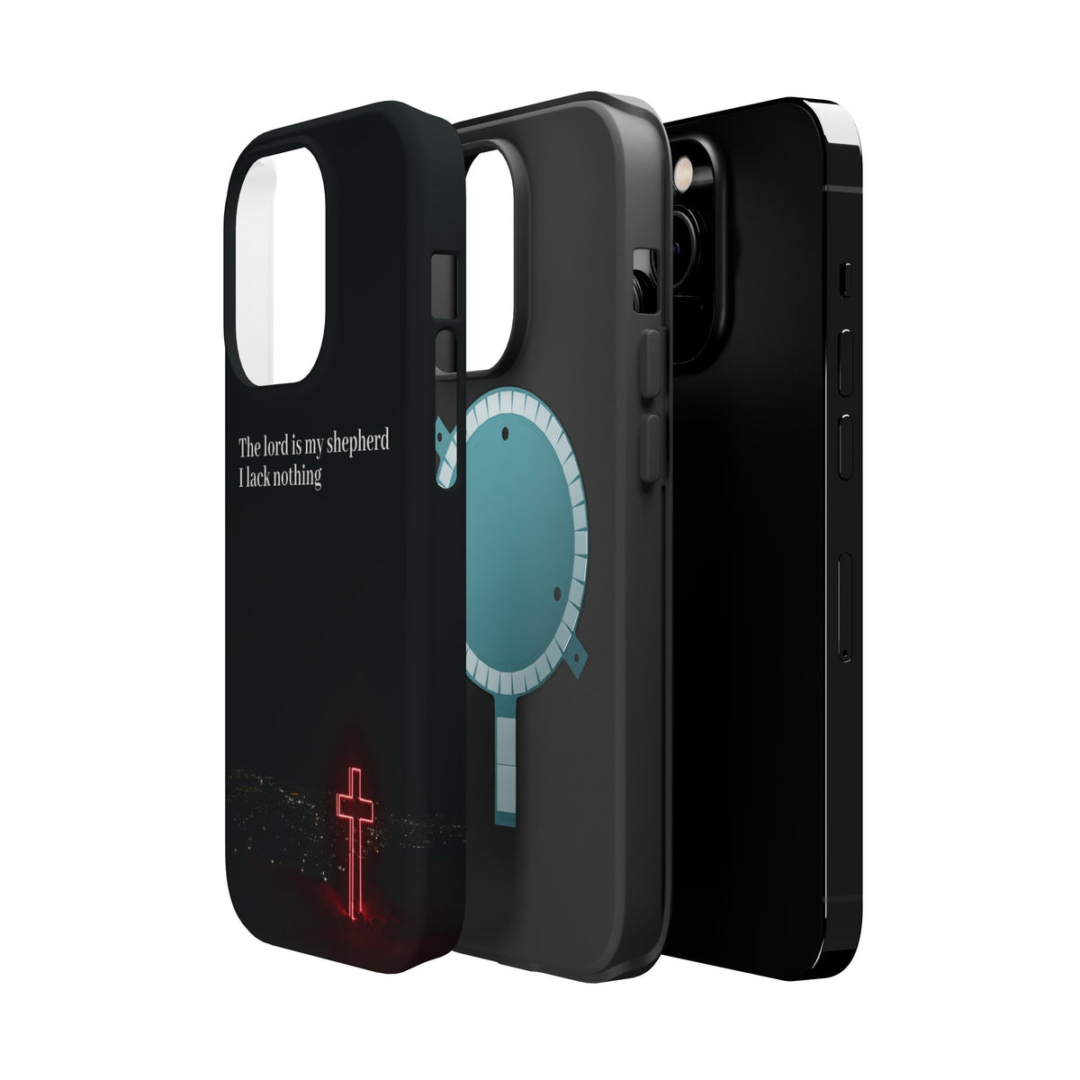 Christian Phone Case — “The Lord Is My Shepherd I Lack Nothing” Neon Cross Magnetic Impact Case