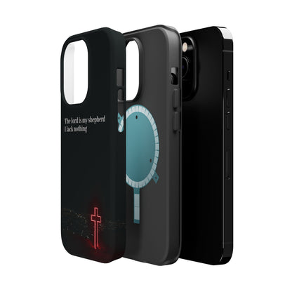 Christian Phone Case — “The Lord Is My Shepherd I Lack Nothing” Neon Cross Magnetic Impact Case