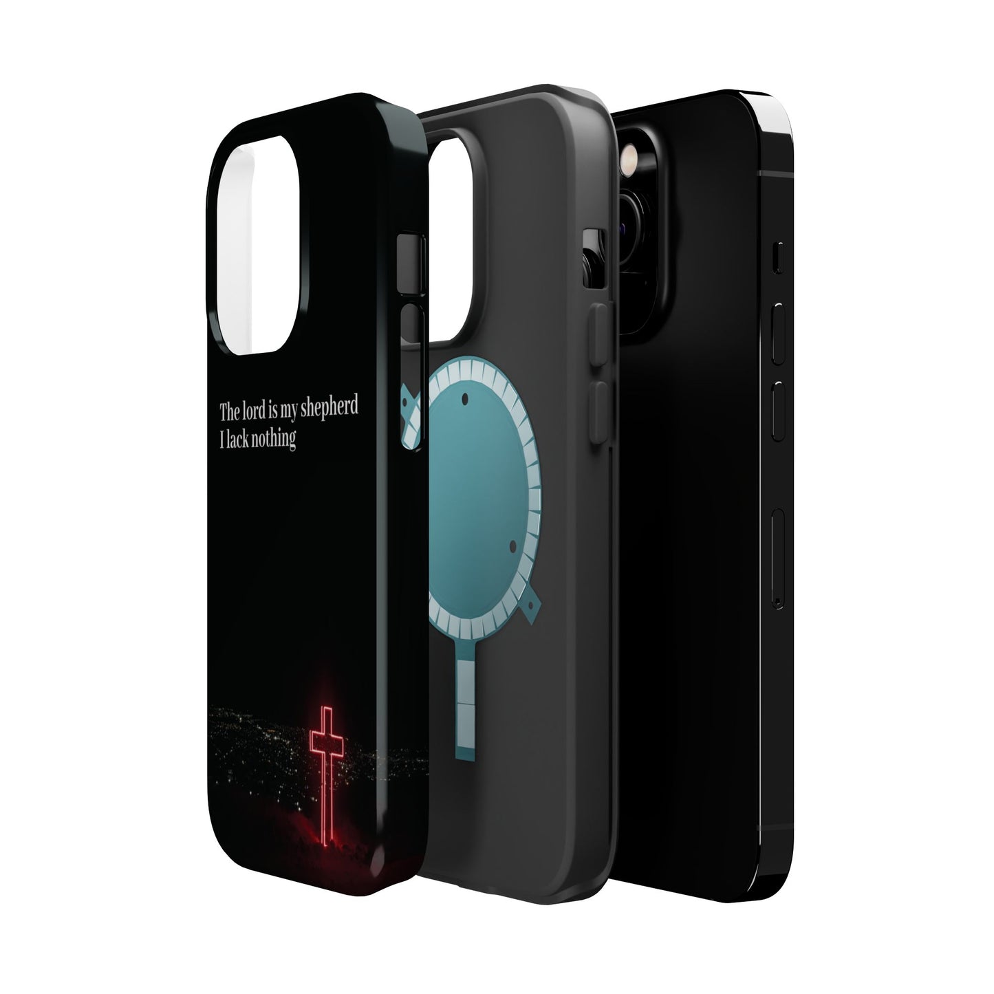 Christian Phone Case — “The Lord Is My Shepherd I Lack Nothing” Neon Cross Magnetic Impact Case