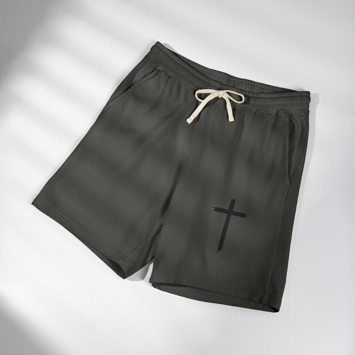 Cross Graphic Sweat Shorts — Lightweight Garment-Dyed Fleece