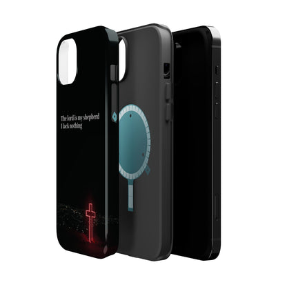 Christian Phone Case — “The Lord Is My Shepherd I Lack Nothing” Neon Cross Magnetic Impact Case