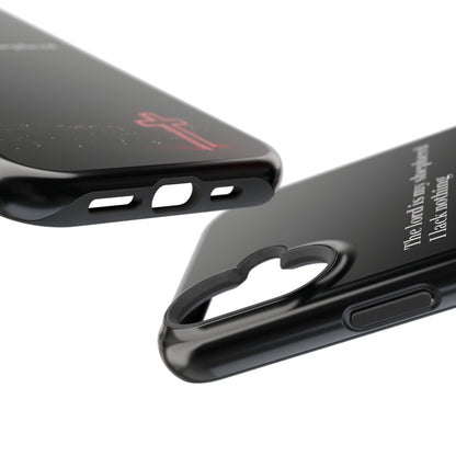 Christian Phone Case — “The Lord Is My Shepherd I Lack Nothing” Neon Cross Magnetic Impact Case