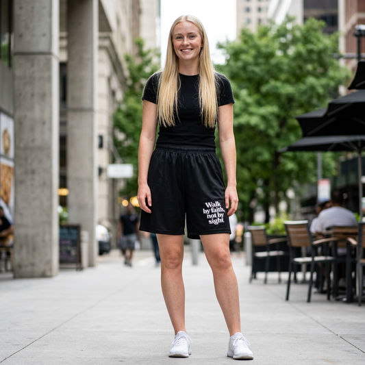 Faith Basketball Shorts — “Walk by faith, not by sight” Athletic AOP Shorts