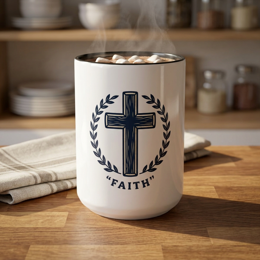 Faith Cross Coffee Mug — Christian Inspirational Ceramic Mug 15oz