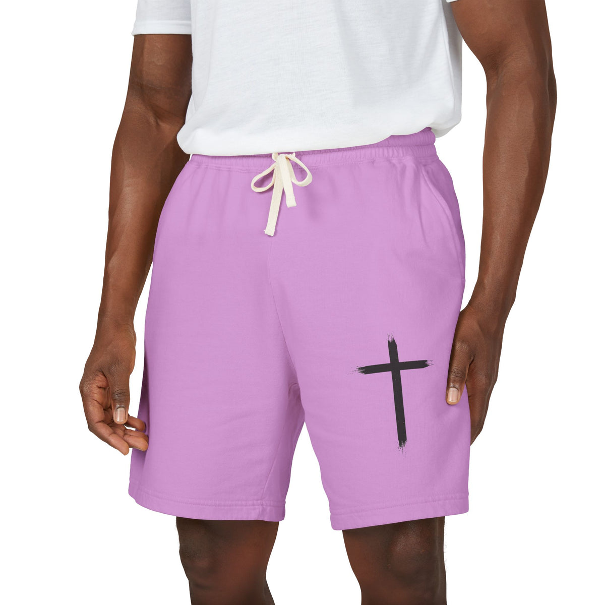 Cross Graphic Sweat Shorts — Lightweight Garment-Dyed Fleece