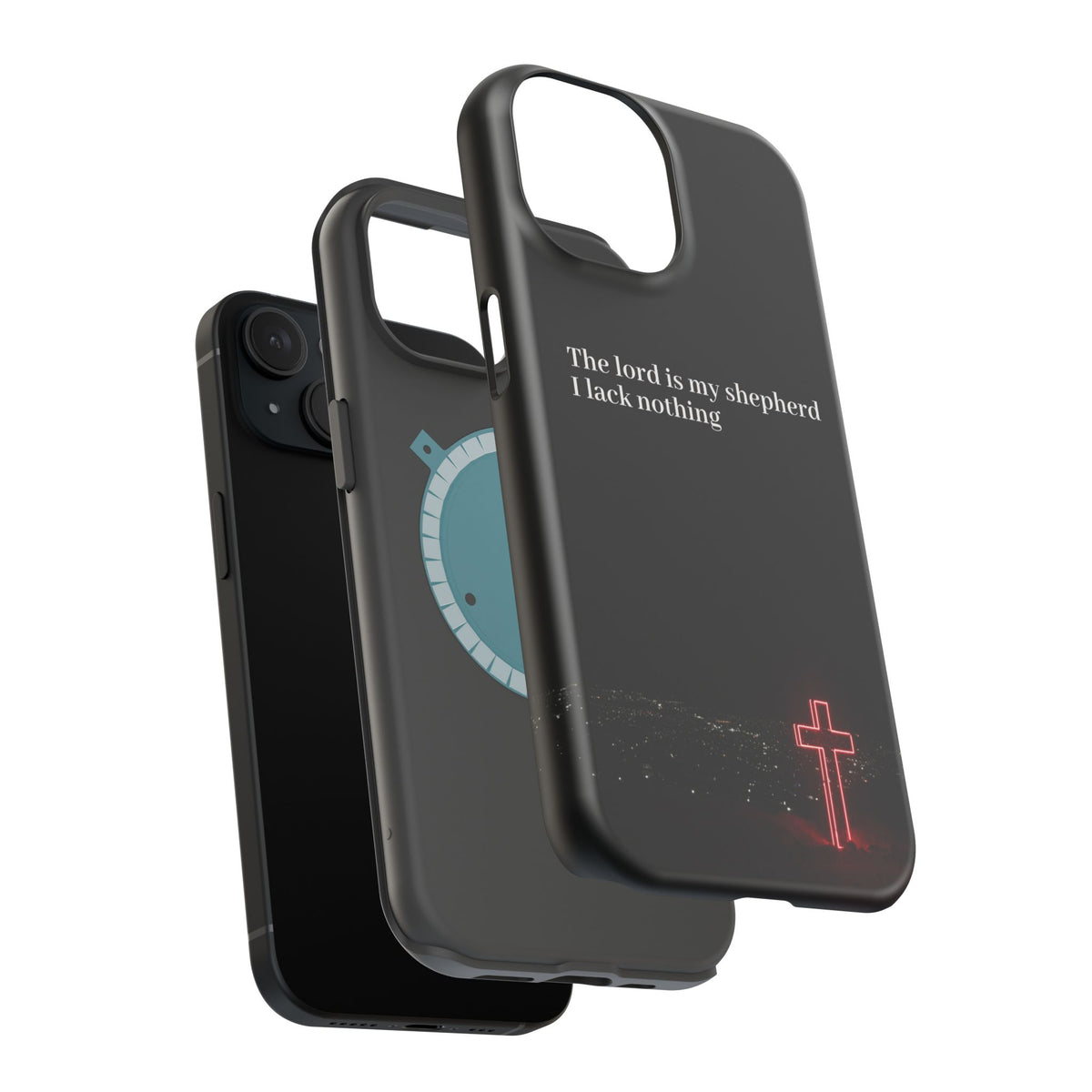 Christian Phone Case — “The Lord Is My Shepherd I Lack Nothing” Neon Cross Magnetic Impact Case
