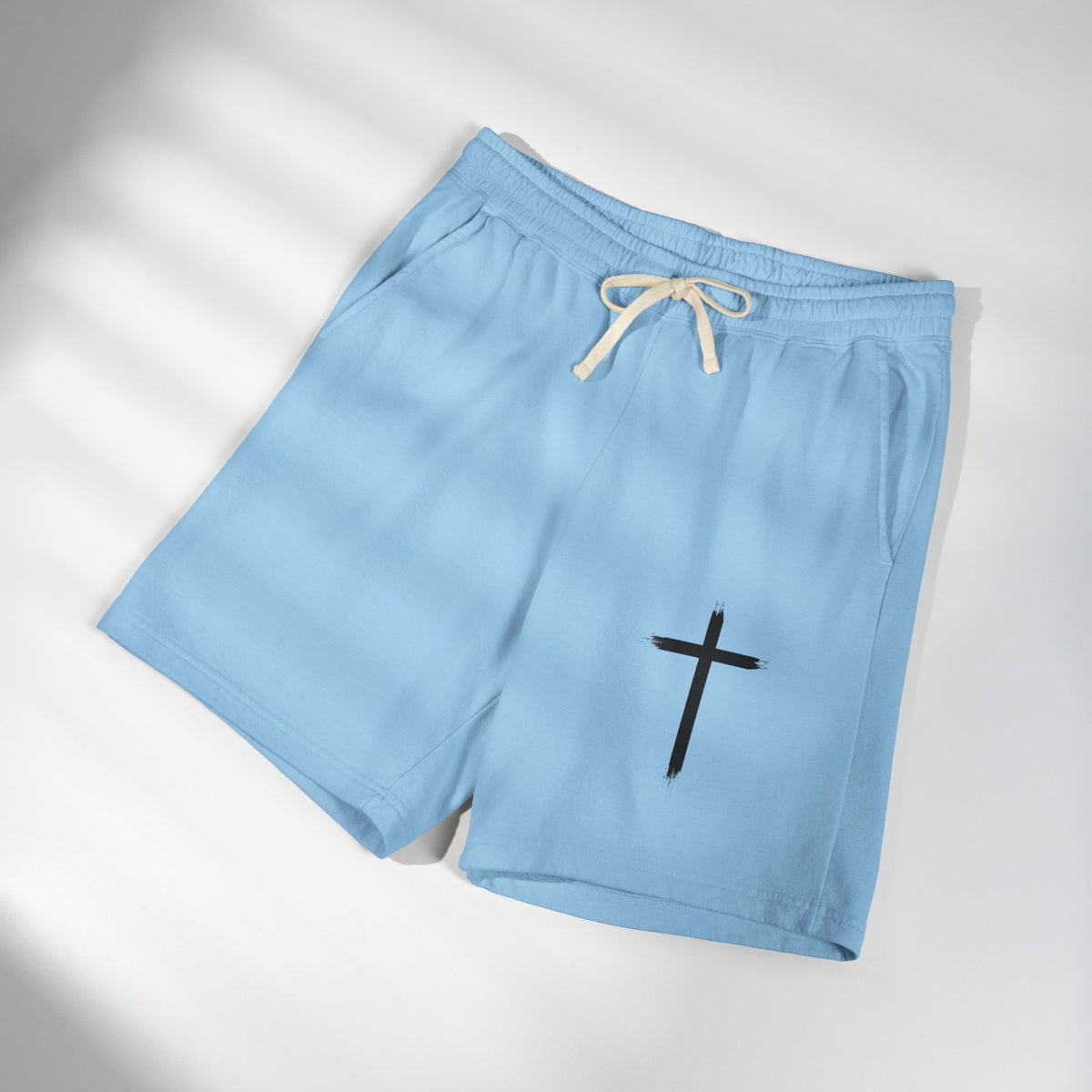 Cross Graphic Sweat Shorts — Lightweight Garment-Dyed Fleece
