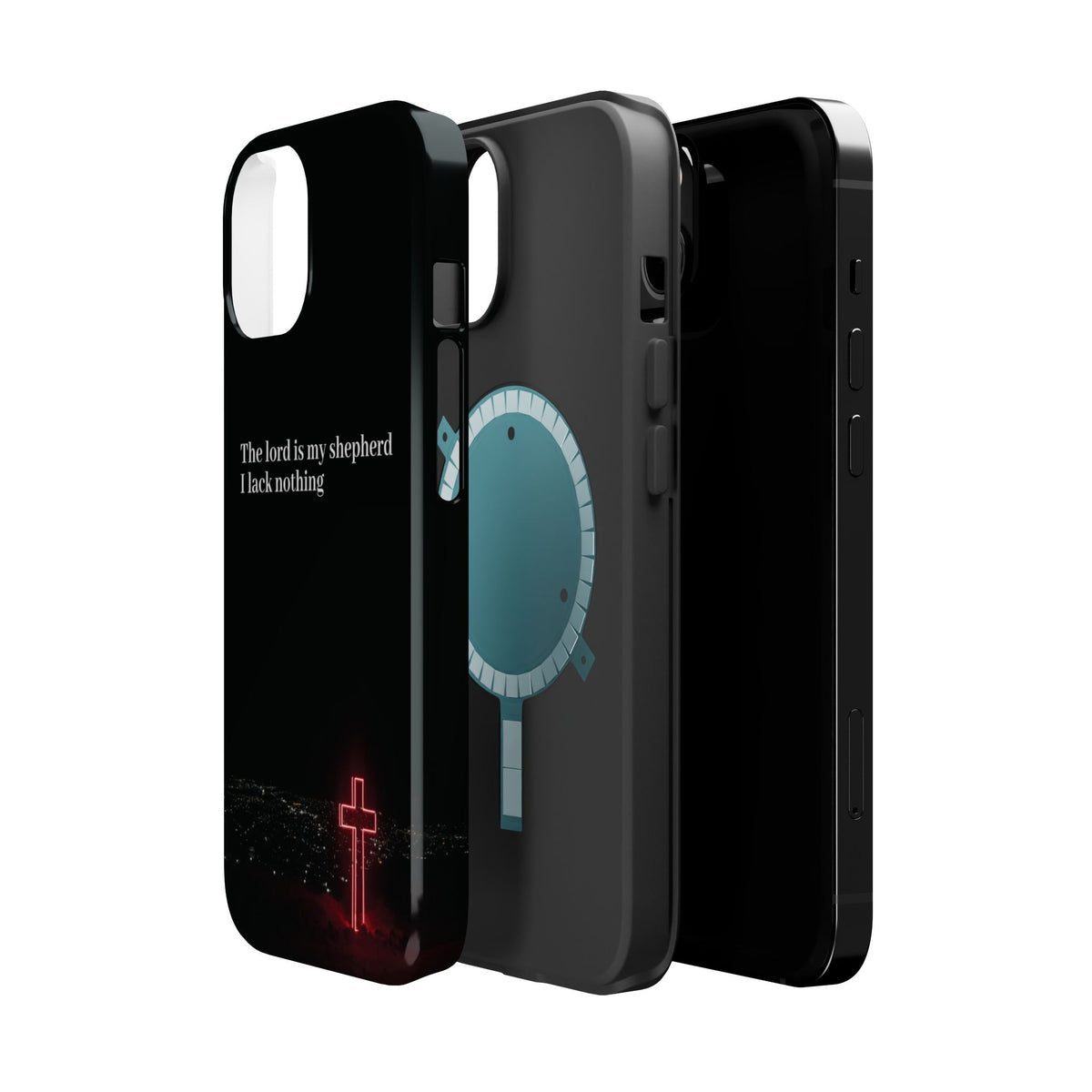 Christian Phone Case — “The Lord Is My Shepherd I Lack Nothing” Neon Cross Magnetic Impact Case