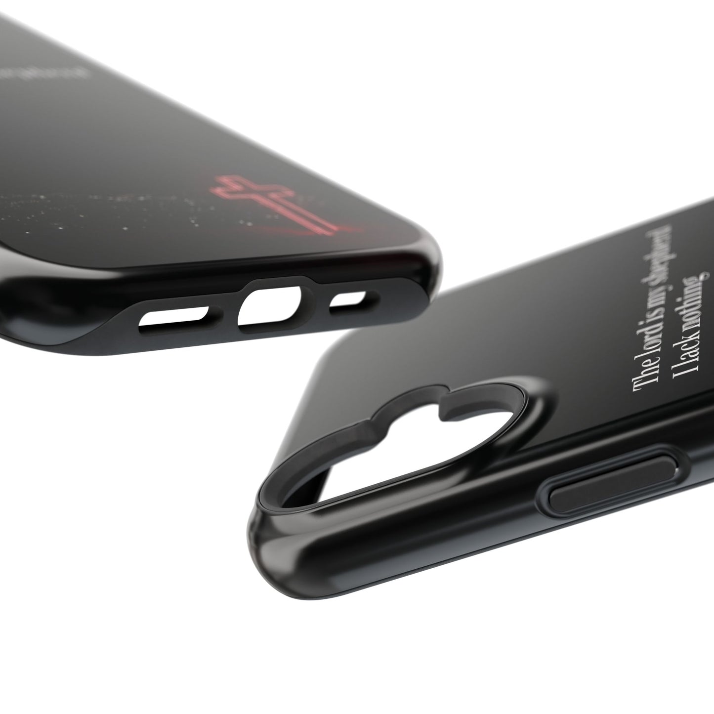 Christian Phone Case — “The Lord Is My Shepherd I Lack Nothing” Neon Cross Magnetic Impact Case