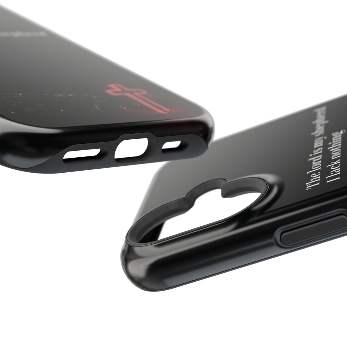 Christian Phone Case — “The Lord Is My Shepherd I Lack Nothing” Neon Cross Magnetic Impact Case