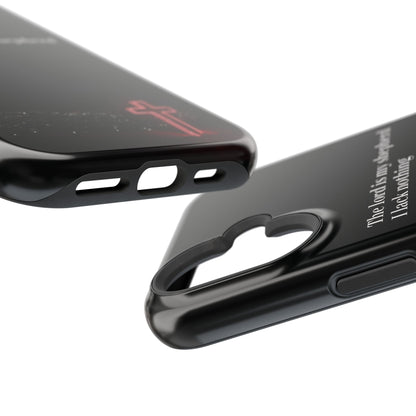 Christian Phone Case — “The Lord Is My Shepherd I Lack Nothing” Neon Cross Magnetic Impact Case