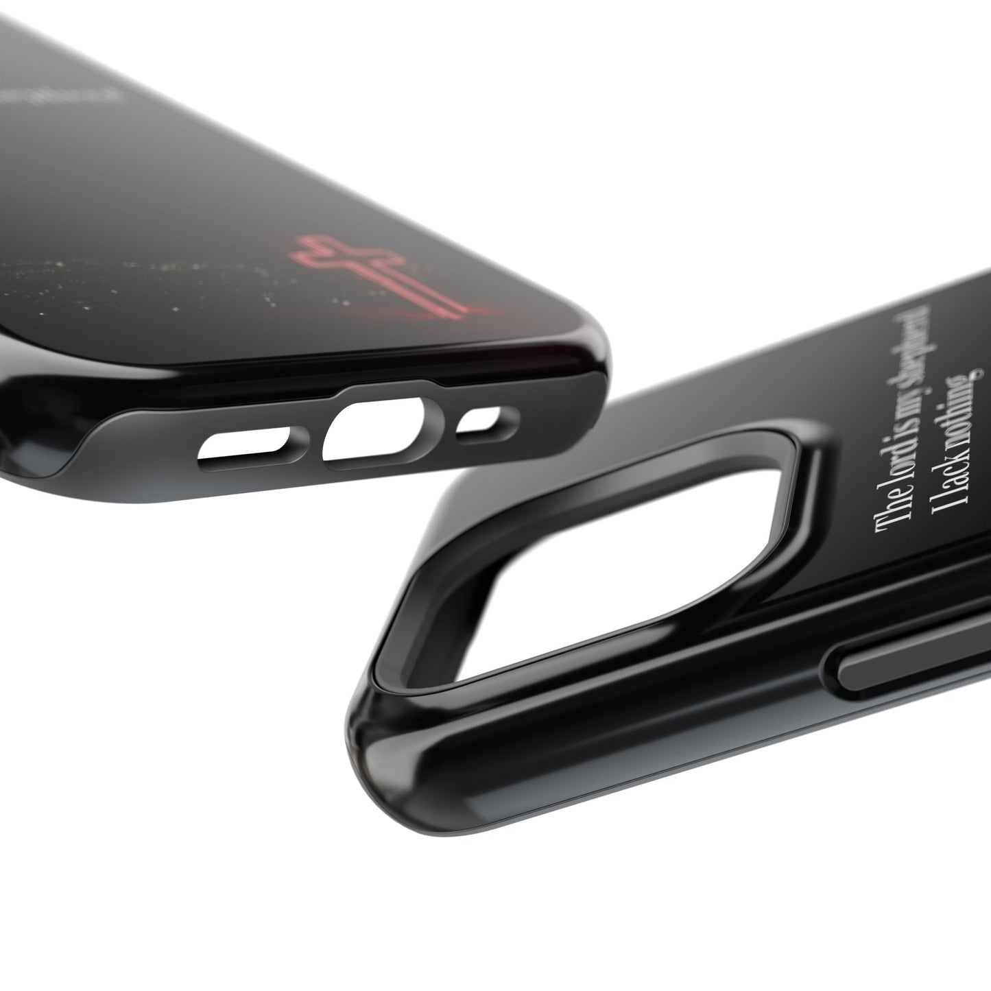 Christian Phone Case — “The Lord Is My Shepherd I Lack Nothing” Neon Cross Magnetic Impact Case