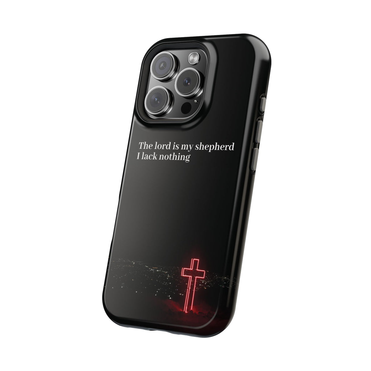 Christian Phone Case — “The Lord Is My Shepherd I Lack Nothing” Neon Cross Magnetic Impact Case