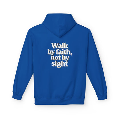 Walk by Faith Hoodie — Christian Cross Pullover with 'Walk by faith, not by sight' Back Design
