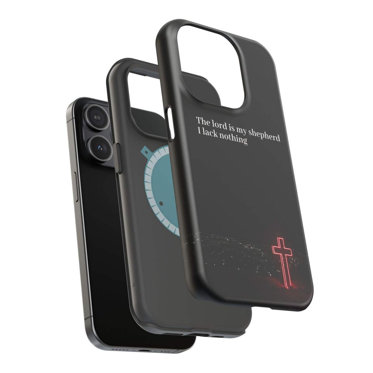 Christian Phone Case — “The Lord Is My Shepherd I Lack Nothing” Neon Cross Magnetic Impact Case