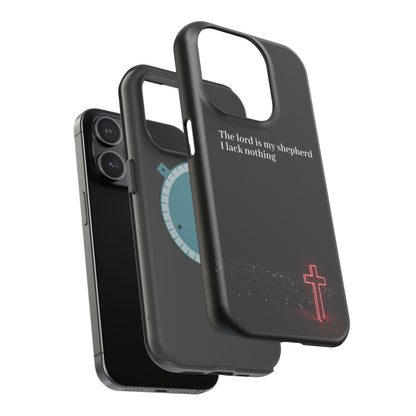 Christian Phone Case — “The Lord Is My Shepherd I Lack Nothing” Neon Cross Magnetic Impact Case