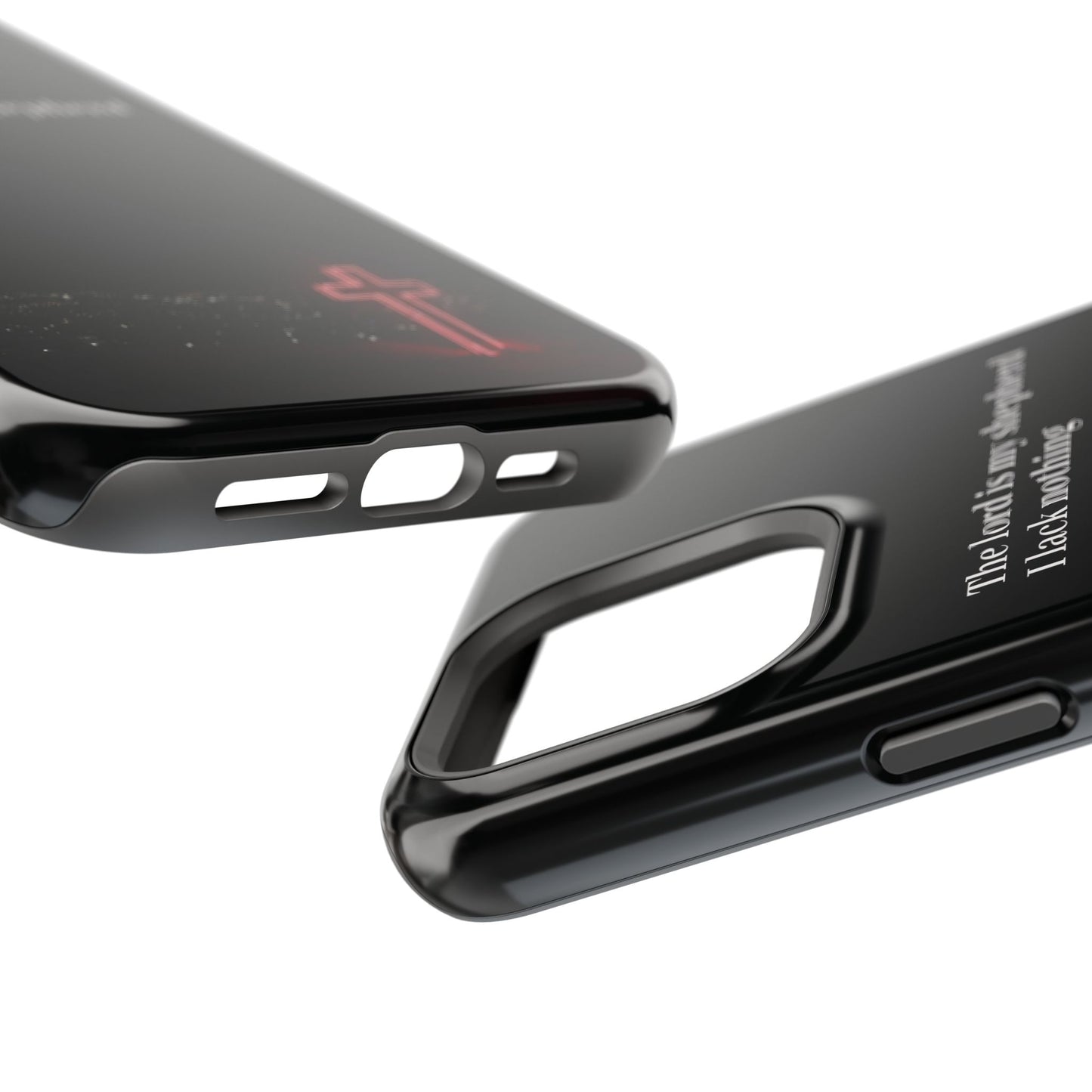Christian Phone Case — “The Lord Is My Shepherd I Lack Nothing” Neon Cross Magnetic Impact Case
