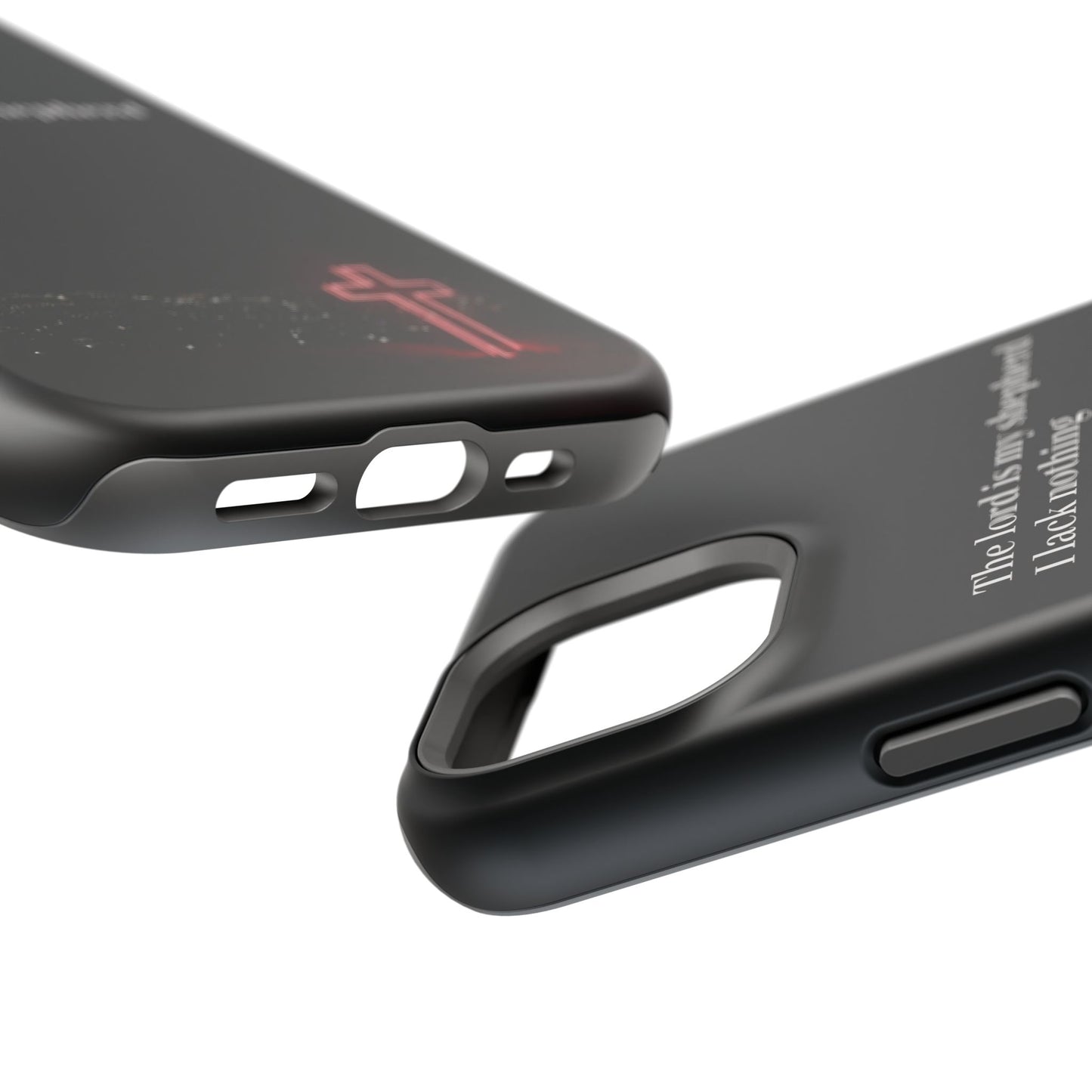 Christian Phone Case — “The Lord Is My Shepherd I Lack Nothing” Neon Cross Magnetic Impact Case