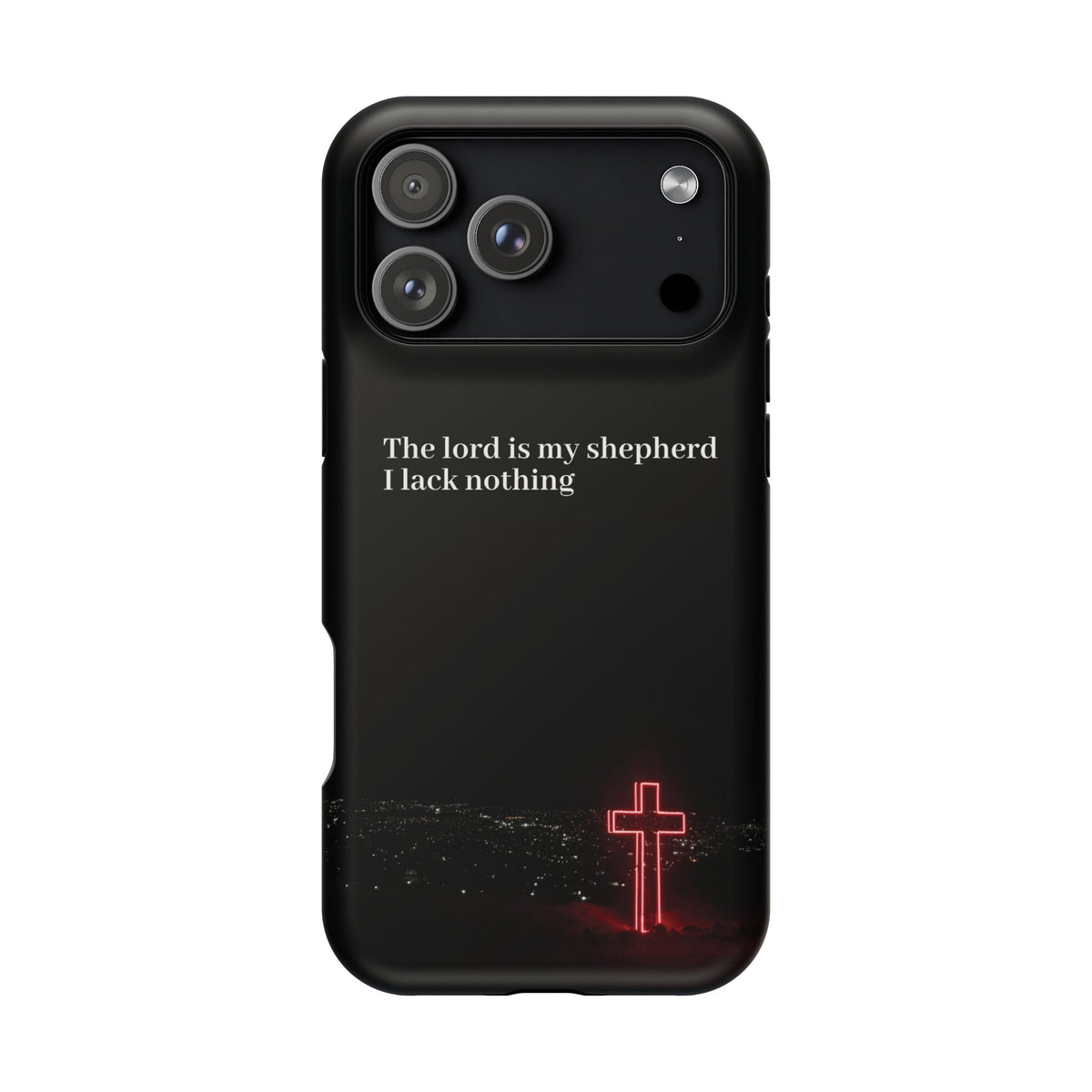 Christian Phone Case — “The Lord Is My Shepherd I Lack Nothing” Neon Cross Magnetic Impact Case