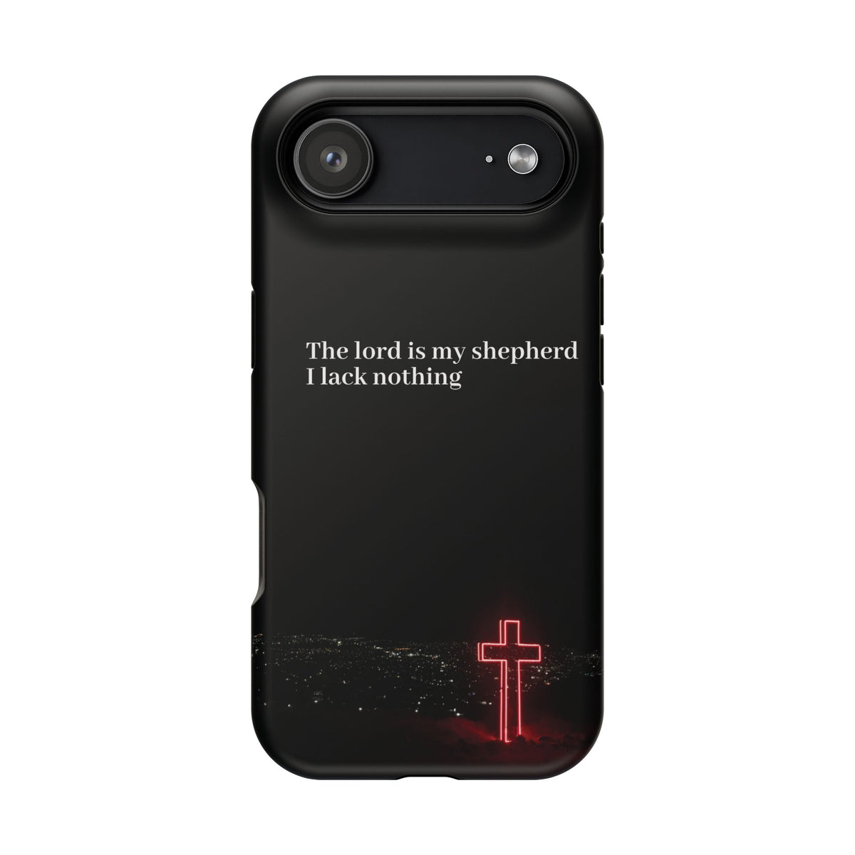 Christian Phone Case — “The Lord Is My Shepherd I Lack Nothing” Neon Cross Magnetic Impact Case