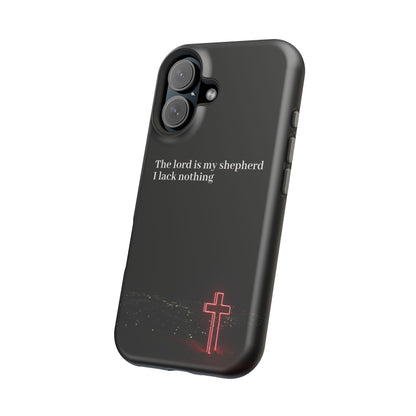 Christian Phone Case — “The Lord Is My Shepherd I Lack Nothing” Neon Cross Magnetic Impact Case