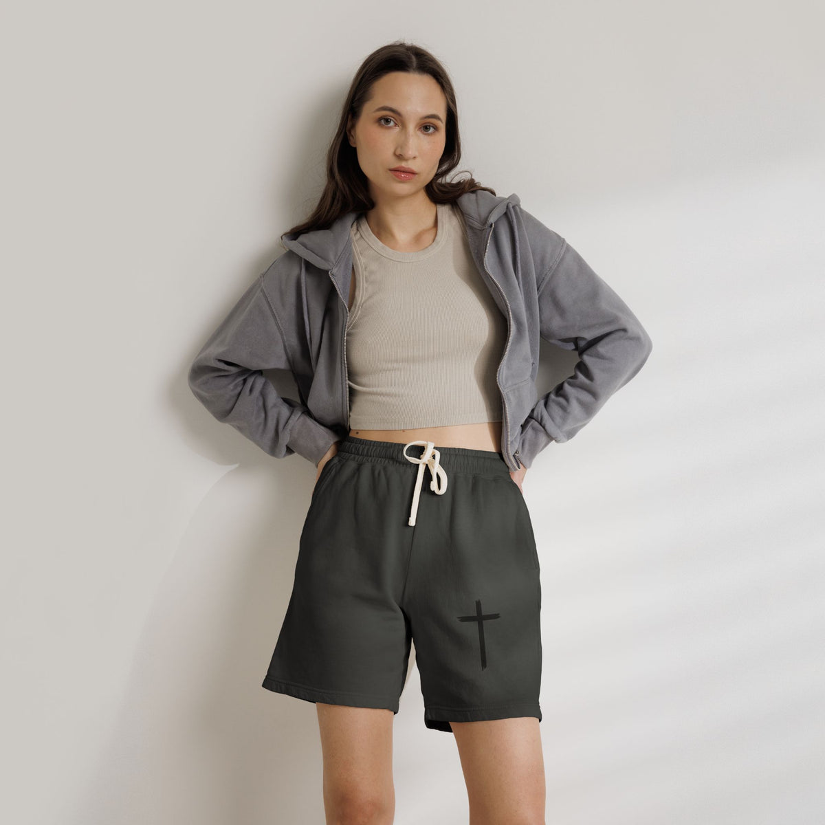 Cross Graphic Sweat Shorts — Lightweight Garment-Dyed Fleece
